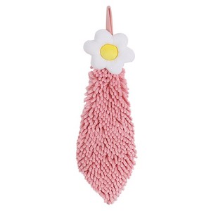 REGALWOVEN Soft Absorbent Flower Pattern Chenille Hand Towel with Loop 6" x 15" 1 Pack - 1 of 4
