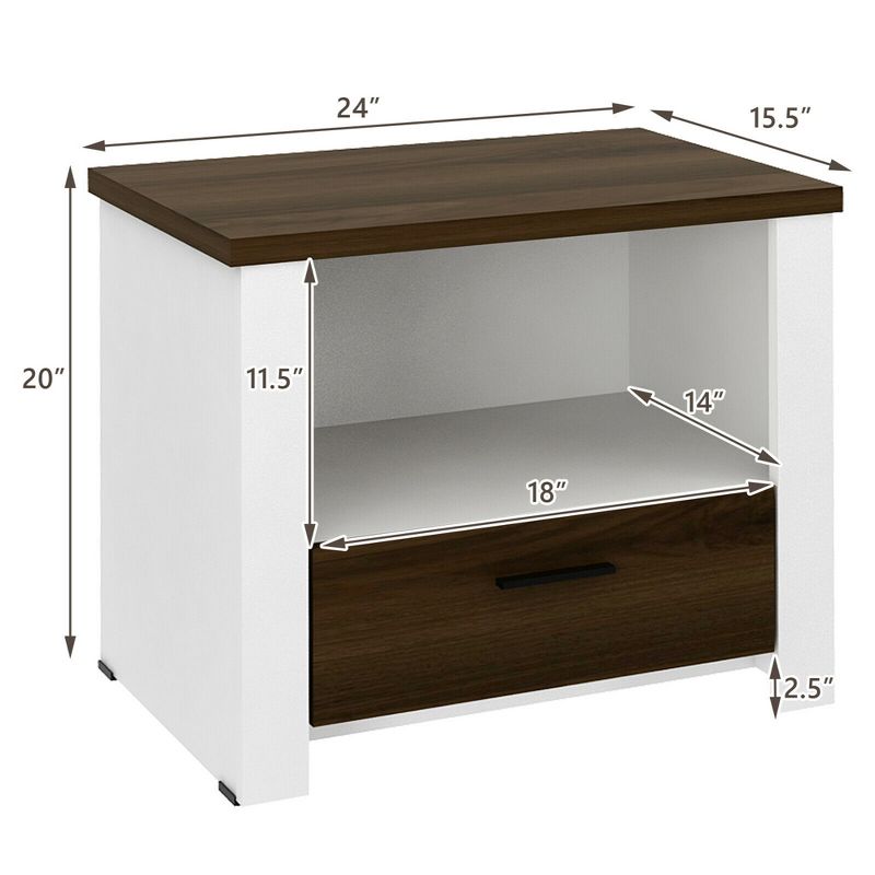 Costway 2PCS Accent Nightstand Drawer and Open Shelf Sofa End Table Bedroom Living Room, 3 of 9