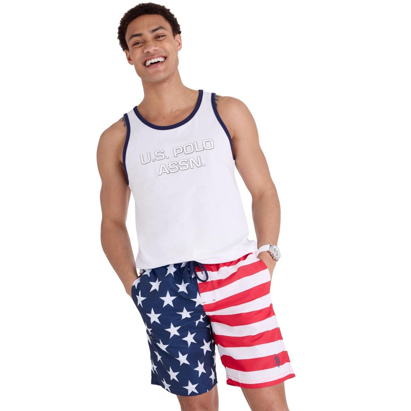 U.S. Polo Assn. Men's American Flag Swim Trunk Classic Navy, цвет: Тёмно-синий — фото 3