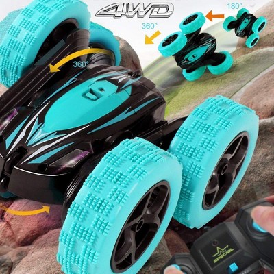 Angel Sar 360° Flip Stunt RC Car, 4WD Double-Sided Remote Control Race Car with 2.4GHz Control, Off-Road Toy for Kids Indoor Outdoor Play, Cyan