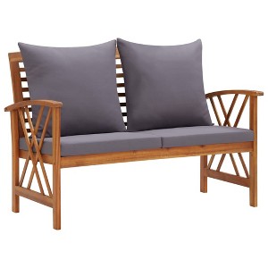 Garden Bench Acacia wood finish and dark grey cushions - 1 of 4