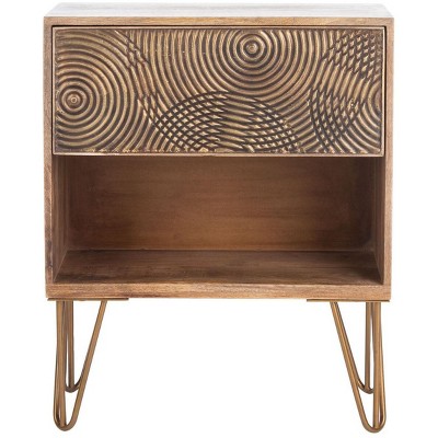 Solene 1 Drawer Nightstand - Natural/Brass - Safavieh.