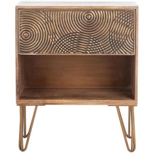 Solene 1 Drawer Nightstand - Natural/Brass - Safavieh. - 1 of 4