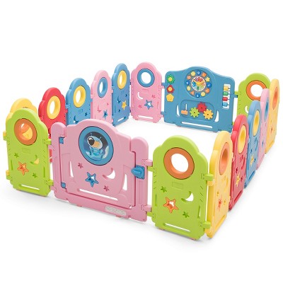 Costway 16 Panel Baby Playpen Kids Activity Center w/ Gate Indoor & Outdoor Baby Fence