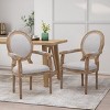 Coolbibila French Country Wood Fabric Upholstered Dining Chairs Set of 2,Round Back Dining Arm Chairs,Solid Wood Kitchen Dining Room Chair - 2 of 4