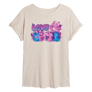 Women's - Lilo and Stitch - Love Grid Oversized Graphic T-Shirt - 1 of 4