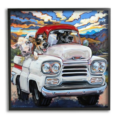 Stupell Industries Cattle Dogs Driving Rustic Truck Southwestern Farm Cow