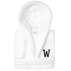 Personalized Linum Kids 100% Polyester SUPER PLUSH Double Brushed Hooded Bathrobe in Black Bookman Font - 1 of 3