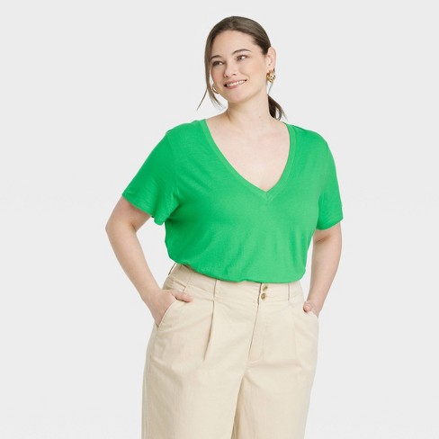 Women's Plus Size V-neck T-shirt A New Day™ Green Xxl : Target