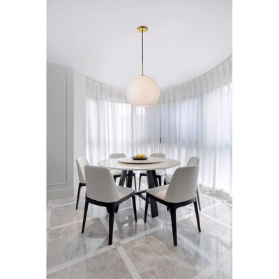 Elegant Brass and Frosted White Glass Globe Pendant Light