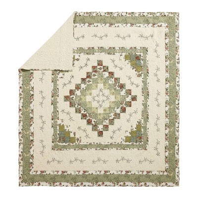 Olivia Green Floral Cotton Full Quilt Set