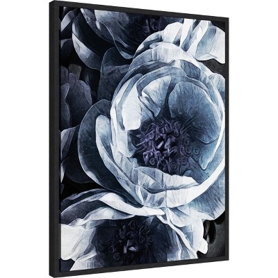 Peony Blue Petals III Black Floater Frame Canvas Art