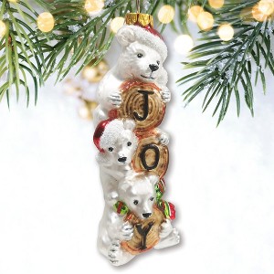 Joyful Polar Bear Trio Stacked Glass Christmas Ornament| OrnamentallyYou - 1 of 4
