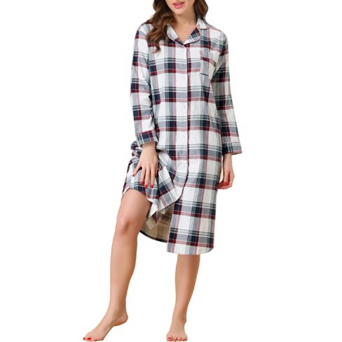 cheibear Womens Button Down Plaid Heart Printed Shirtdress Sleepshirt  Loungewear Pajama Shirt Dress Red Plaid Small