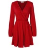 Womens Deep V Neck Mini Dress Long Sleeve Elastic Waist A Line Casual Wrap Midi Dress - 2 of 4