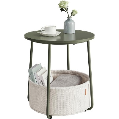 Small Round Side End Table, Modern Nightstand with Fabric Basket