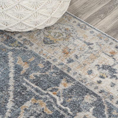Dark Gray and Cream 8' x 10' Reversible Washable Synthetic Area Rug