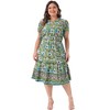 Agnes Orinda Women's Plus Size Summer Boho Casual V Neck Short Sleeve Floral Print Beach Midi A Line Dress - 3 of 4