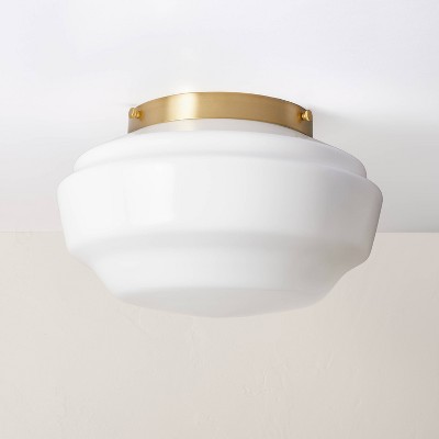 Milk Glass Flush Mount Celling Light Brass Finish - Hearth & Hand™ with Magnolia: ETL Listed, Iron Body, 2-Bulb Fixture