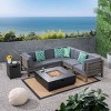 Christopher Knight Home Malawi Outdoor Acacia Wood 5 Seater Sectional Sofa Set with 50,000 BTU Iron Fire Pit - 2 of 4