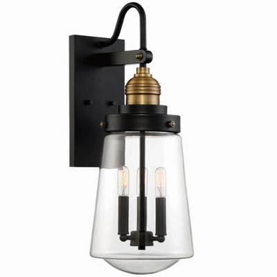 Vintage Black and Brass 3-Light Outdoor Wall Lantern
