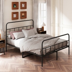 Queen Size Metal Platform Bed with Headboard and Footboard - 1 of 4