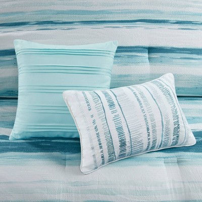 Aqua Microfiber Reversible Full Comforter Set with Channel Stitch