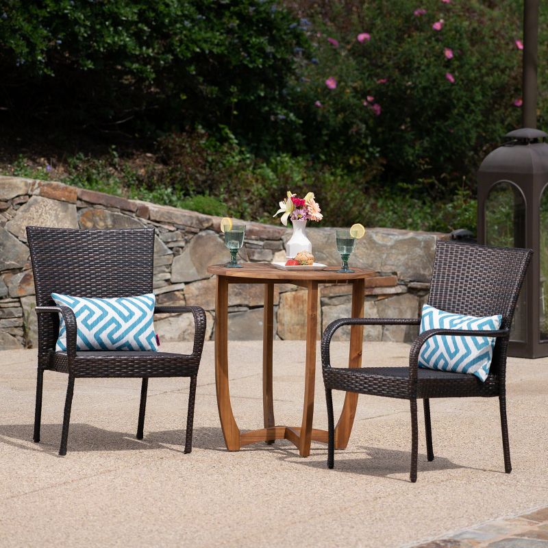 Camden 3pc Acacia & Wicker Bistro Set - Brown - Christopher Knight Home, 1 of 7