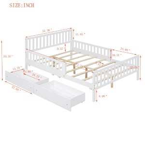 Vynxaria Twin Size Wood Platform Bed with Guardrails and Two Storage Drawers in White - 1 of 4