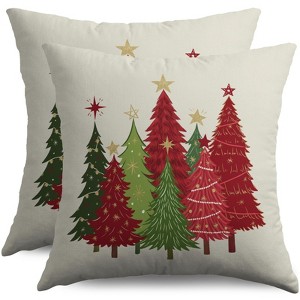 Christmas Pillow Covers 18X18 Set of 2, Red Green Xmas Tree Winter Holiday - 1 of 4