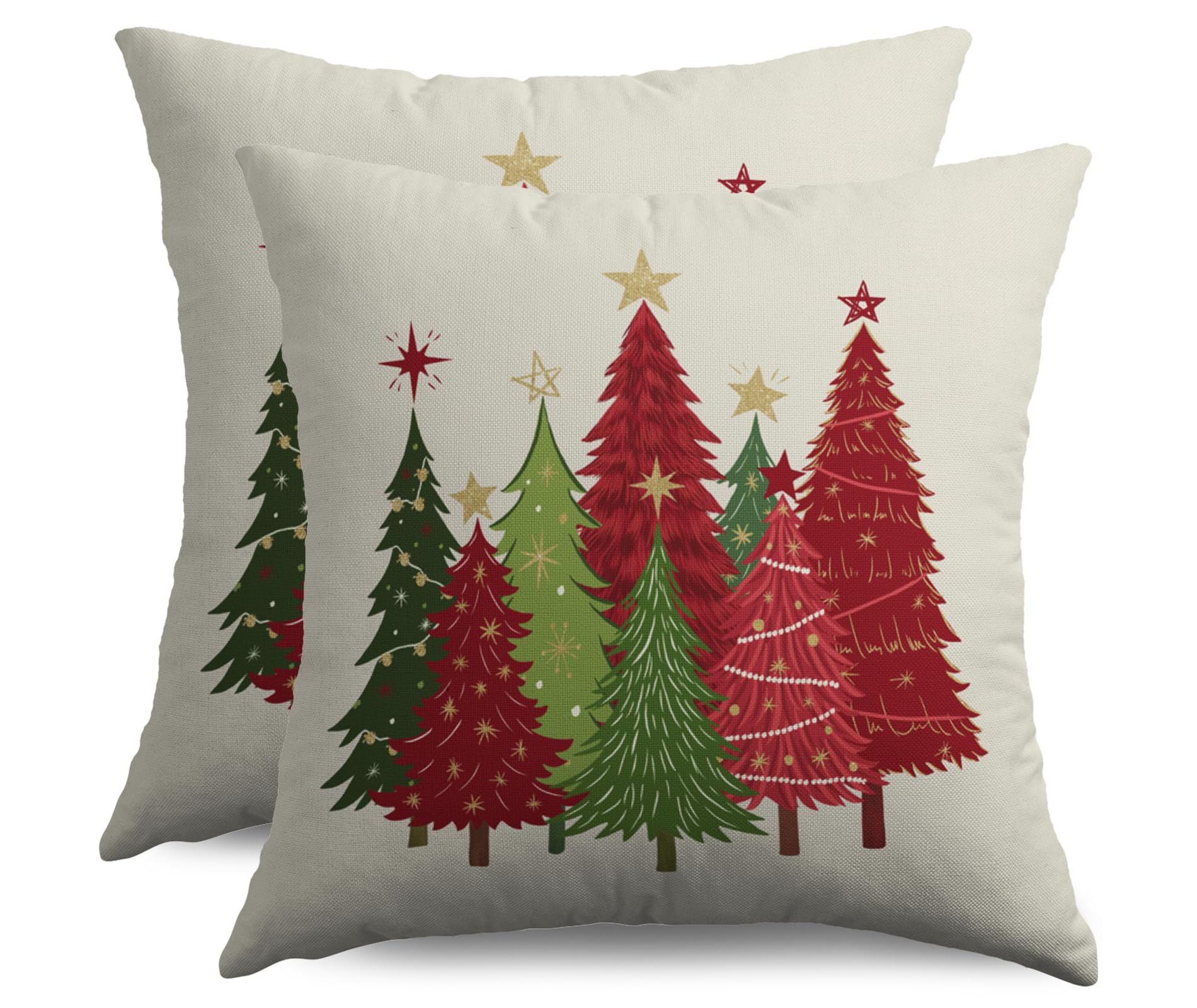 Christmas Pillow Covers 18X18 Set of 2, Red Green Xmas Tree Winter Holiday