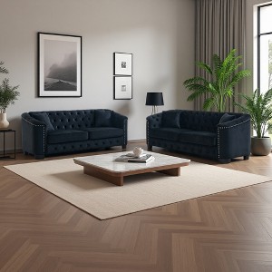 3+3 Velvet Chesterfield Sofa Set with Nailhead Trim - 1 of 4