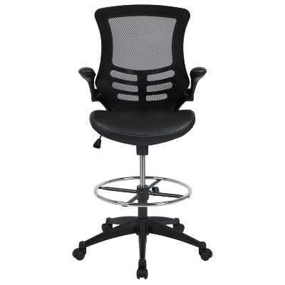 ErgoComfort 51" Black Mesh & Leather Drafting Chair with Adjustable Arms