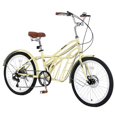 YONWAY 24 Inch Cruiser Bike, 6 Speeds Hybrid Bikes With Dual Disc Brake Suitable For Leisure Riding And Long-distance Commuting