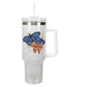 Elanze Designs Monarch Butterfly Friends & Blue Bow Splatter Coquette 40 Oz. Stainless Steel Water Bottle Coffee Mug, Spill & Leak Resistant, Travel - 1 of 1