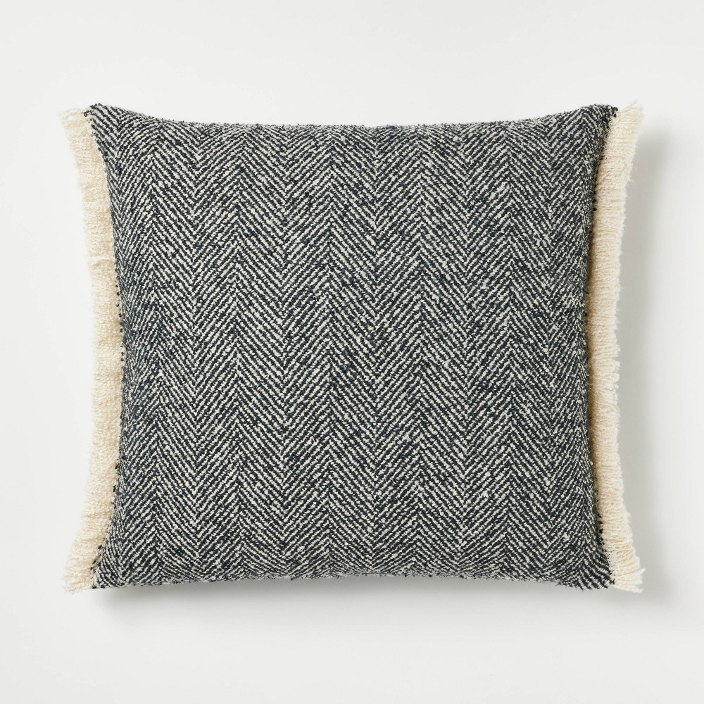 Herringbone with Frayed Edges Square Throw Pillow Navy/Cream - Threshold™ designed with Studio McGee