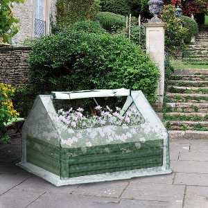 Aoodor Mini Greenhouse, Galvanized Steel Raised Garden Bed Metal Planter Box Kit with 2 Roll-up Zipper Doors Mini Greenhouse Cover - 1 of 4
