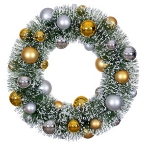 Vickerman 18" Frosted Green Wreath Silver/Gold Balls - 1 of 4