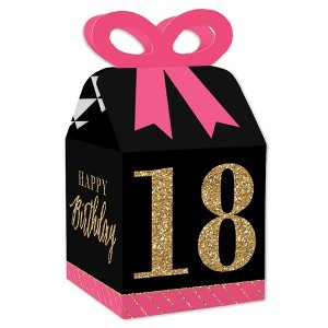 Big Dot of Happiness Chic 18th Birthday - Pink, Black and Gold - Square Favor Gift Boxes - Birthday Party Bow Boxes - Set of 12 - 1 of 4