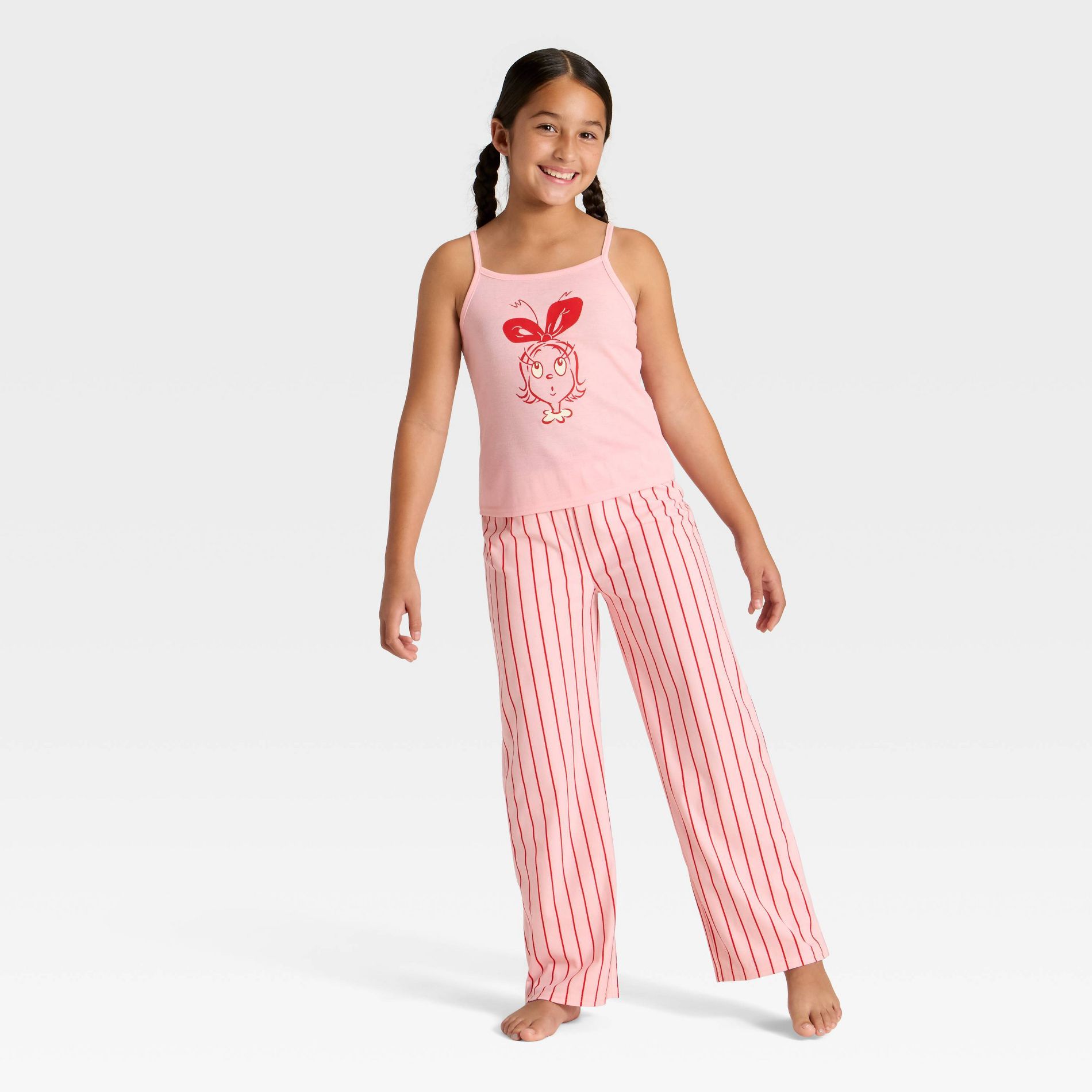 Girls' 2pc The Grinch Cindy Lou Who Christmas Tank and Pants Pajama Set - Pink