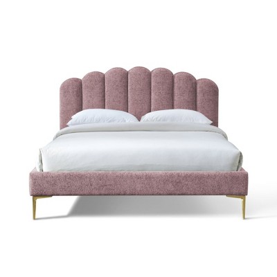 Omax Decor,Bella Modern Fabric Upholstered Queen Platform Bed in Ash Rose Pink