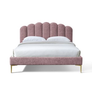 Omax Decor,Bella Modern Fabric Upholstered Queen Platform Bed in Ash Rose Pink - 1 of 4
