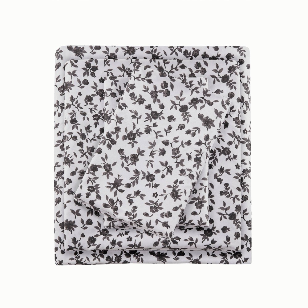 Photos - Bed Linen Twin Printed Microfiber Sheet Set Black Floral