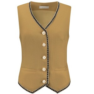 INSPIRE CHIC Women's Tweed Sleeveless Button Down V Neck Casual Business Blazer Vest - 1 of 4