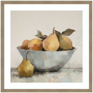 Kate and Laurel Framed Art Still Life Fruit In A Bowl Vintage Style by The Creative Bunch Studio, 34x34, Woodgrain Stripe Mocha - 1 of 4