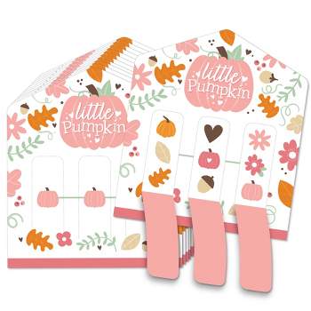 Big Dot of Happiness Girl Little Pumpkin - Fall Birthday Party or Baby Shower Game Pickle Cards - Pull Tabs 3-in-a-Row - Set of 12