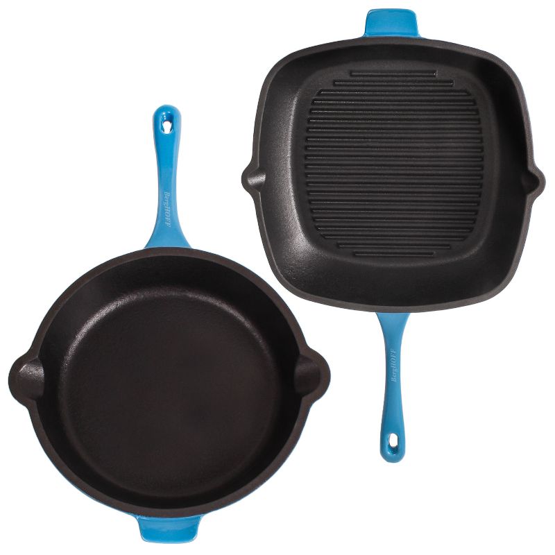 BergHOFF Neo 3Pc Cast Iron Cookware Set, Fry Pan 10", Square Grill Pan 11" & Slotted Steak Press, 3 of 9