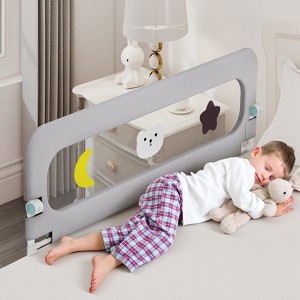 HONGGE Adjustable Bed Guard Rail for Toddlers, 14-Level Height, Foldable Design with Mesh Panel and U-Shaped Base - 1 of 4