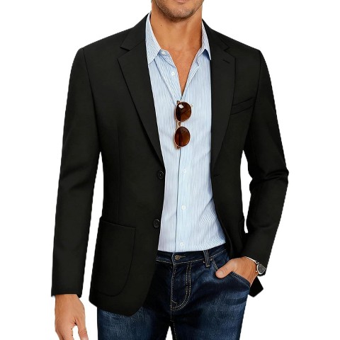 COOFANDY Mens Casual Blazer Sport Coat Lightweight Two Button Business Suit Jackets Black L