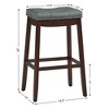 Costway Set of 2 Nailhead Saddle Bar Stools 29'' Pub Chairs with Rubber Wood Legs Brown/White - image 3 of 4